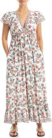 Max Studio Floral Flutter Sleeve Maxi Dress in Cream/Red Passion Blooms at Nordstrom Rack, Size X-Large