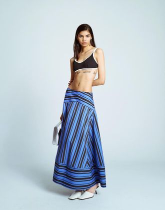 Topshop Gonna lunga blu a righe con vita scesa e design combinato-Multicolore