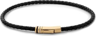 Miansai Juno Braided Leather Rope Bracelet in Gold Vermeil Black at Nordstrom, Size Large