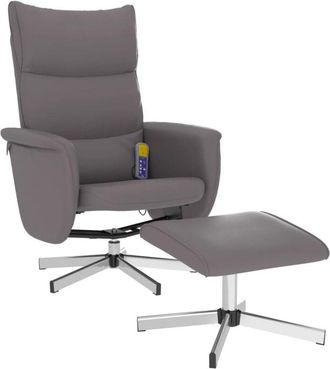 vidaXL Sillón de masaje reclinable con reposapiés cuero sintético gris Vidaxl