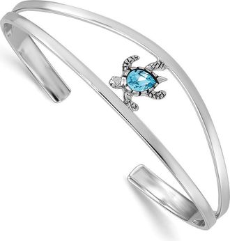 Diamond2Deal Sterling Silver Rhodium-plated Blue Crystal Turtle Bangle