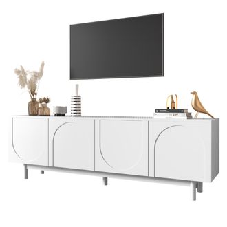 STILVORA Mueble De Tv Con 4 Puertas Y Estantes Regulables, Push-to-open, Estilo Moderno, 175&times;38&times;56 Cm, Aglomerado, Blanco
