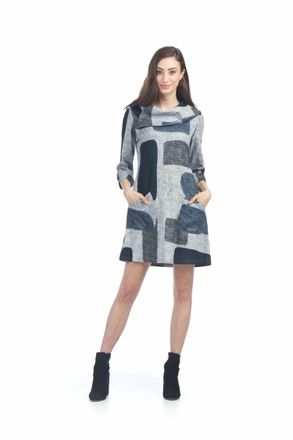 Papillon Color Blocked Dress With Fold Over Collar In Grey