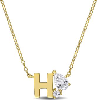 Mimi & Max 3/4ct TGW Created White Sapphire Q Initial Necklace Yellow Plated Sterling Silver