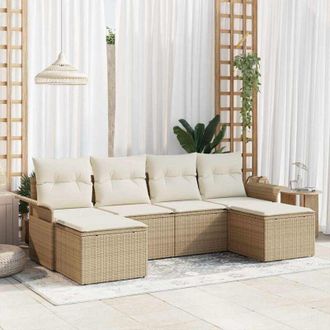 vidaXL Vidaxl - Conjunto De Sof&aacute; De Jard&iacute;n Con Coj&iacute;n 6 Pcs Beige Polirat&aacute;n