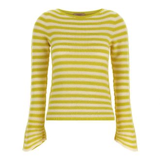 Twinset Round-neck Knitwear, female, Yellow, Size: M Two-tone Striped Seamless Crew Neck Jumper