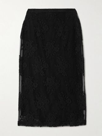Dolce & Gabbana Gonna Midi In Pizzo Chantilly Di Misto Cotone - Nero