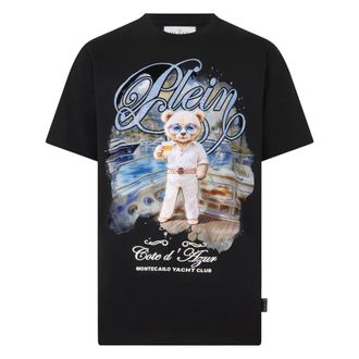 Philipp Plein Tops, Heren, Zwart, 2Xl, Katoen, Round Neck T-Shirt Teddy Yachting