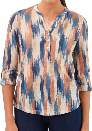 FDJ 3/4 Sleeve Henley Top, Botany Patchwork In Catalyst