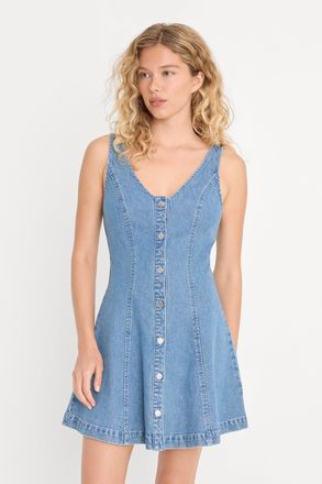 Good American Womens The Flouncy Denim Dress | Indigo, Size Medium | Good American by Khlo&Egrave; Kardashian