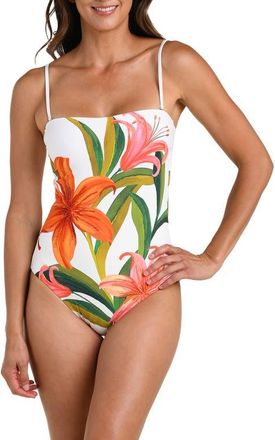La Blanca Jungle Blossoms Beaded One-Piece Swimsuit in Ivory Multi at Nordstrom, Size 14