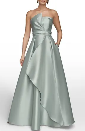 DKNY Strapless Satin Gown in Misty Blue at Nordstrom, Size 12