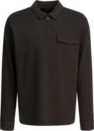 Vince Polo shirt met textuur en halve rits - Heren - Polos - Bruin - S - Tops