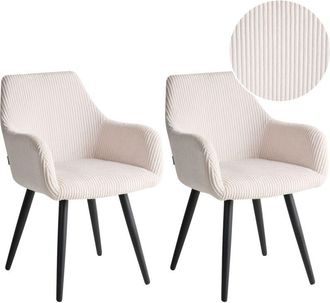 Beliani Conjunto De 2 Sillas De Comedor Decorativas Tapizadas De Pana Con Reposabrazos Dise&ntilde;o Moderno Base De Metal Beige Claro Mori