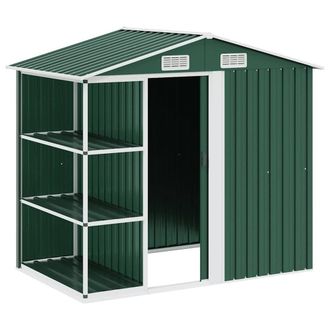 Berkfield Home Garden Shed with Rack Green 205x130x183 cm Iron | Size: 205 x 130 x 183 cm