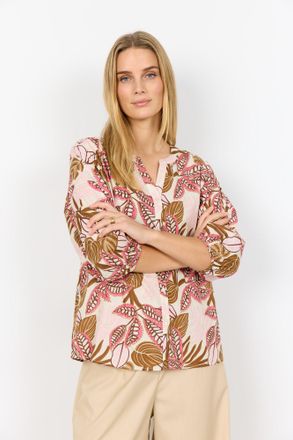 Soyaconcept Druckbluse SOYACONCEPT SC-CAM 2, Damen, Gr. XXL, rapture rose combi, Web, Obermaterial: 100% Baumwolle, bedruckt, figurumspielend Po-bedeckend, V-Auss