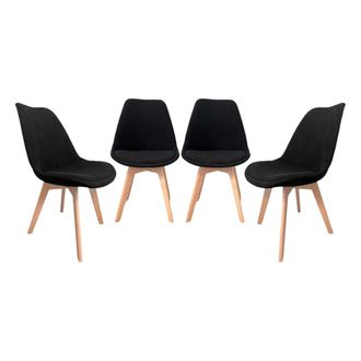 Sweeek Silla escandinava de madera de haya y pana fina, set de 4, negro