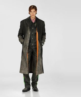 Diesel Long coat in dirty-effect denim - Denim Jackets - Unisex - Black