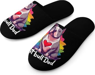 Generic Pitbull Dad Mens Slippers Warm Non-Slip Houes Shose Spa Slipper for Home Bedroom