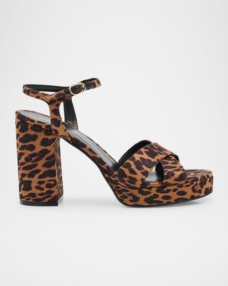 Stuart Weitzman Dayna Leopard-Print Crisscross Platform Sandals