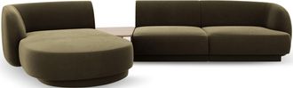 BLOOMINGLOFT 3-Sitzer Design Ecksofa Miley mit Beistelltisch - Samtbezug Olivgrün