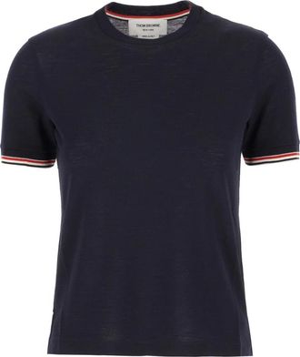 Thom Browne Katoenen T-shirt met ronde hals - Dames - T-shirts - Blauw - S - Katoen - Tops