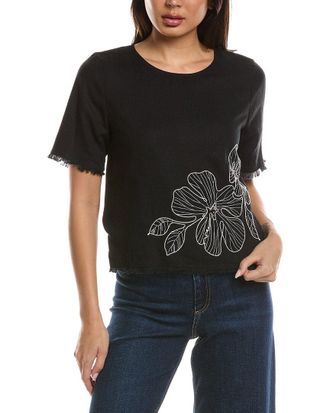 Vince Camuto Embroidered Linen-Blend Blouse