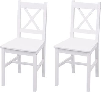 Hhg Hhg - Juego De 2 Sillas De Comedor 467, Sill&oacute;n Silla De Cocina, Madera Maciza Casa De Campo, Blanco
