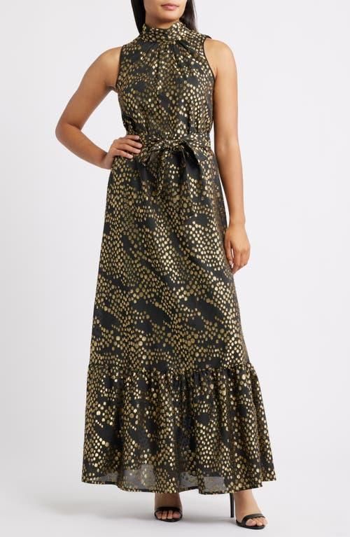 Anne Klein Twist Front Metallic Long Sleeve Maxi Dress in Gold/Anne Black  at Nordstrom, Size 12 from $159.00 - on Stylight