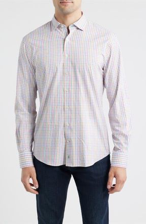 Johnnie-O Albie Gingham Check Everyday Performance Button-Up Shirt in White at Nordstrom, Size Xx-Large