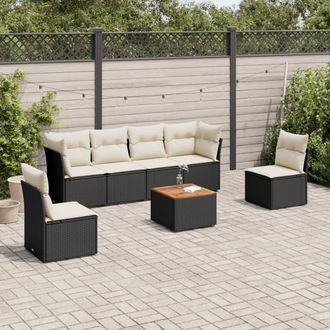 vidaXL Set De Comedor De Jard&iacute;n 7 Pzas Y Cojines Rat&aacute;n Sint&eacute;tico Negro Vidaxl