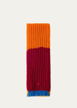 Prada Colorblock Rib-Knit Wool Scarf
