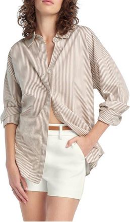 Favorite Daughter Ex Boyfriend Oversize Button-Up Shirt in Soft Taupe Stripe at Nordstrom, Size X-Large