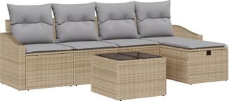 vidaXL Sofa Set with Cushion with Storage Beige Poly Rattan vidaXL
