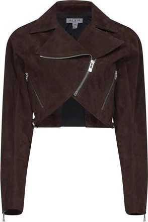 Alaia Crop Biker Jacket - Dames - Leren en Su&egrave;de Jassen - Bruin - XS - Leer - Jassen