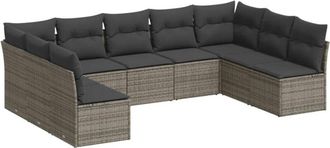vidaXL Set De Muebles De Jard&iacute;n 9 Pzas Y Cojines Rat&aacute;n Sint&eacute;tico Gris Vidaxl