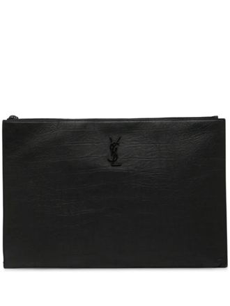 Saint Laurent 2019 Croc Embossed Leather Monogram clutch bag - Zwart