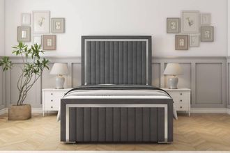 Sloomy Boston Chrome Coniston Bed Frame With 50 Upholstered Headboard in Dark Grey | Size: Super King