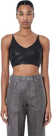 Rick Owens Top corto de piel con cuello en V - Tops - Mujer - Negro - L