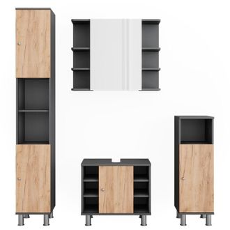 Vicco Set di mobili da bagno Fynn, Antracite/quercia dorata, 4 parti, Vicco