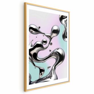 OEM P&oacute;ster - Fluidez Met&aacute;lica - Formas Abstractas Plateadas Sobre Un Fondo Morado Menta