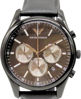 Armani Pre-owned Ar 11583 Roestvrijstalen Horloge - Heren - Vintage Horloges - Zwart - ONE Size - Leer - Vintage