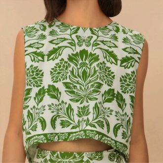 Farm Rio Delicate Tapestry-Print Top In Green