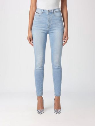 Philipp Plein Jeans skinny cropped in denim stretch a vita alta con logo