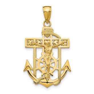 Diamond2Deal 10k Yellow Gold Polished Textured Mini Mariners Crucifix Pendant