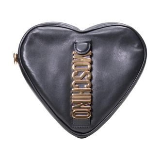 Moschino Clutches, female, Black, Size: ONE SIZE Metallic Letters Heart Bag