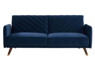 VENTE-UNIQUE.COM Sof&aacute; cama terciopelo 3 plazas azul oscuro 198x95cm