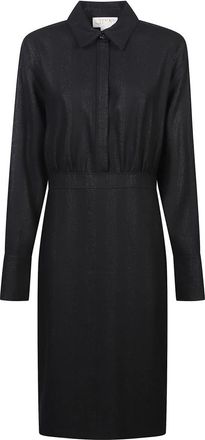 Genny Kleedjes, Dames, Zwart, M, Wol, Long Sleeve Wool Dress