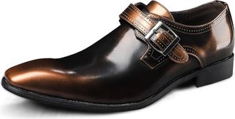 Generic Dress Oxford for Men Slip On Monk Strap Square Toe Vegan Leather Non Slip Block Heel Anti-Slip Rubber Sole Casual(Yellow,10.5 UK)