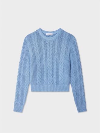 White + Warren Womens Fine Cotton Boucle Striped Crewneck Sweater In Blue